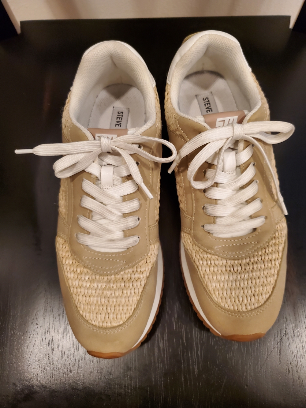 Steve Madden Women's Beige Woven Lace-Up Sneakers